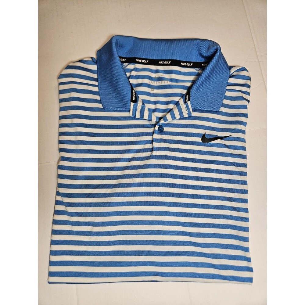 Nike Men's Lg Dri-Fit Victory Dry Golf Polo Shirt Blue White Blade Collar